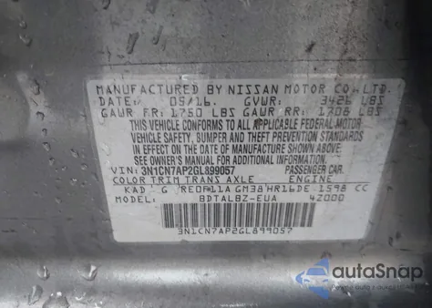 2016 Nissan Versa 1.6 S/1.6 S+/1.6 Sl/1.6 Sv from USA, damaged, VIN 3N1CN7AP2GL899057